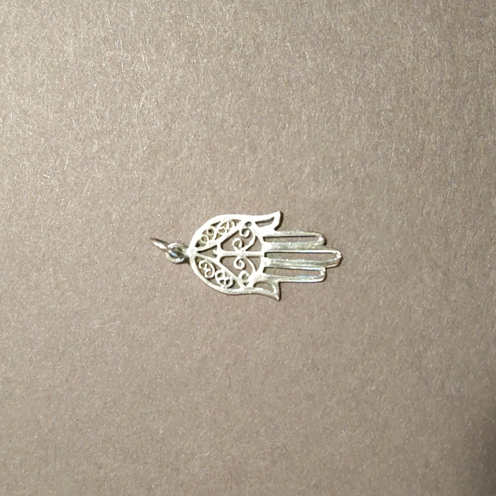 White Gold Henna Hand Pendant